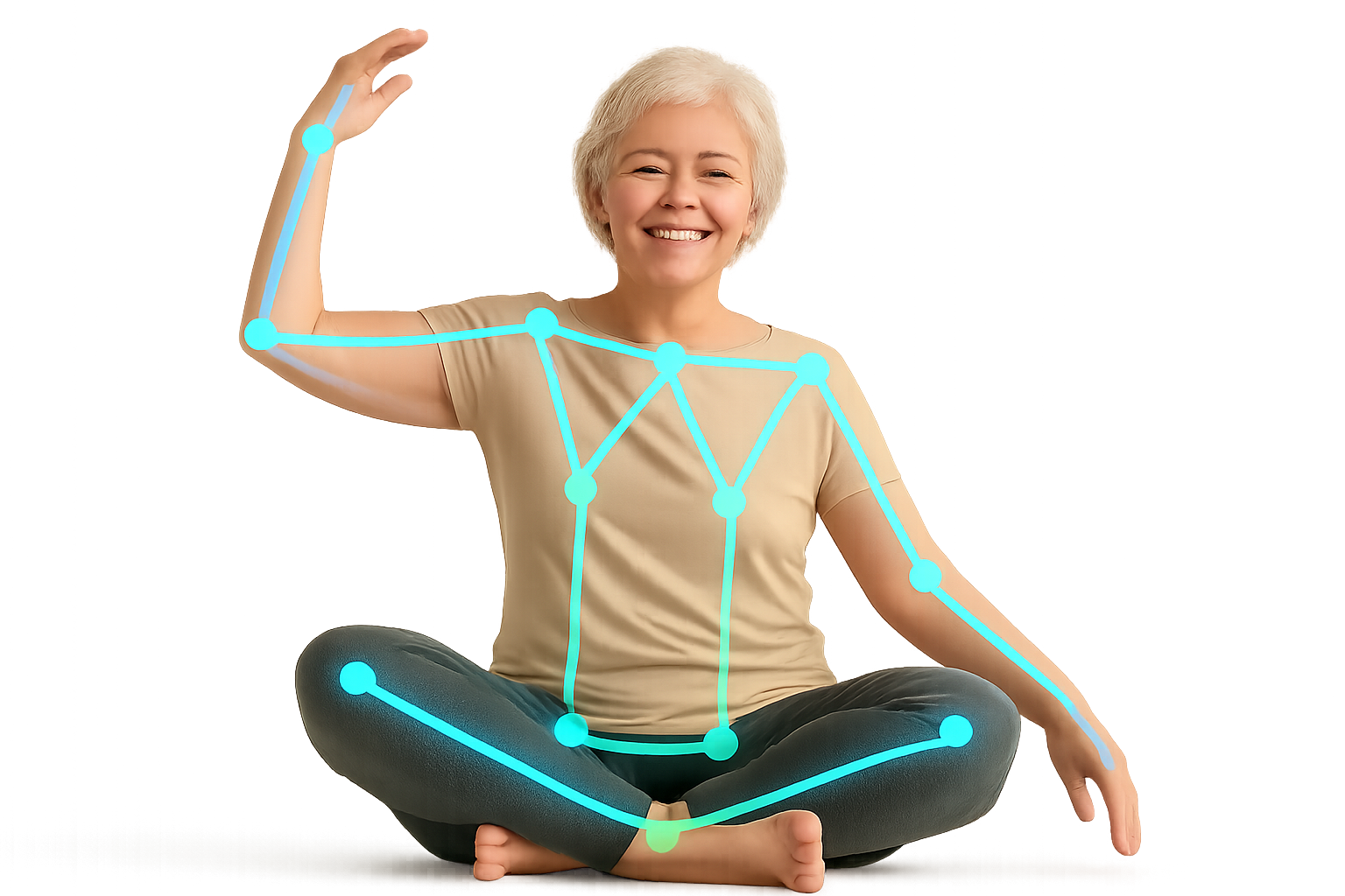 AI-powered pose detection technology showing exercise form analysis